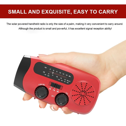 Radio solar de manivela, FM/AM/WB, NOAA, batería externa de 2000 mAh y linterna LED