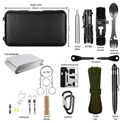 Kit de supervivencia de emergencia: equipo táctico, de acampada, de primeros auxilios y SOS