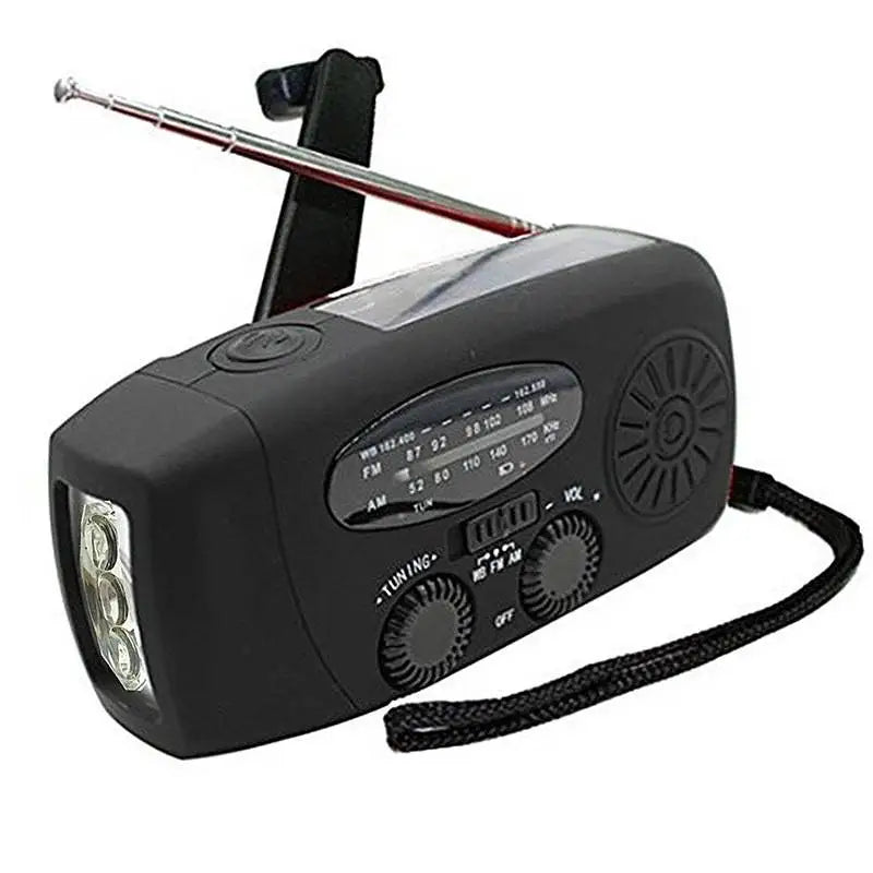 Radio solar de manivela, FM/AM/WB, NOAA, batería externa de 2000 mAh y linterna LED