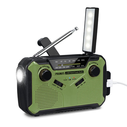 Radio de emergencia: AM/FM, solar, manivela, USB, linterna, SOS