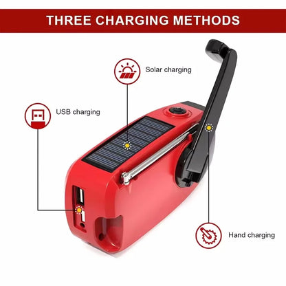 Radio solar de manivela, FM/AM/WB, NOAA, batería externa de 2000 mAh y linterna LED