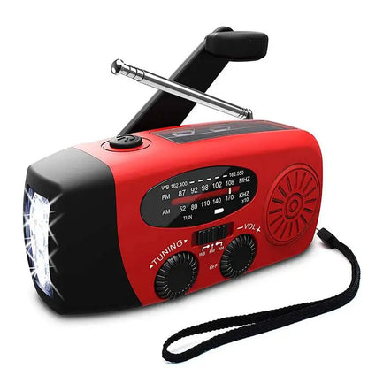 Radio solar de manivela, FM/AM/WB, NOAA, batería externa de 2000 mAh y linterna LED