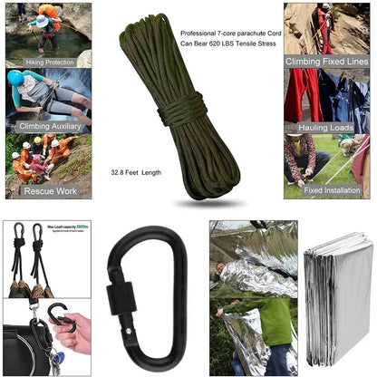 Kit de supervivencia de emergencia: equipo táctico, de acampada, de primeros auxilios y SOS