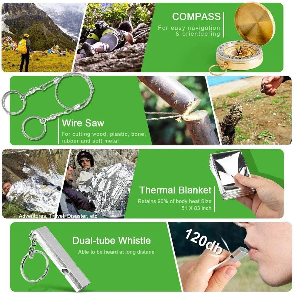 Perfecto para aventuras al aire libre o emergencias, este kit lo mantiene seguro y preparado.